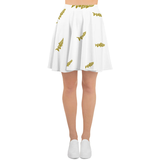 TroutWhistler - Women's Skater Skirt | White W/ Gold Logos